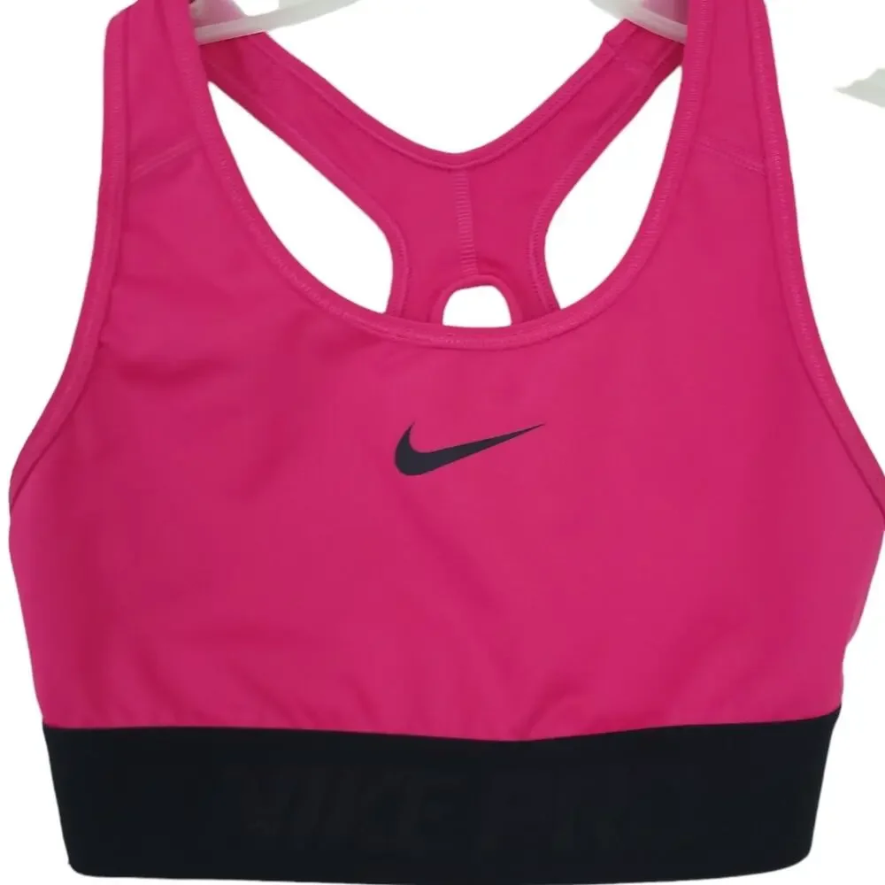 Nike Racerback Sports Bra Small, Pink Black Swoosh Athletic Activewear